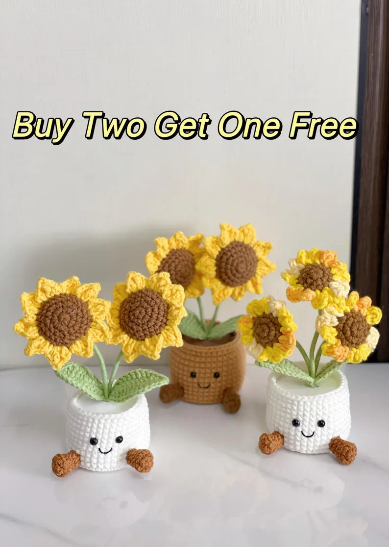 Crochet Sunflowers, Flower in Pot, Handmade Crochet Flower Pot, Knitted Plant for Mom, Grandma,Birthday, Thank you, Wedding, Birthday