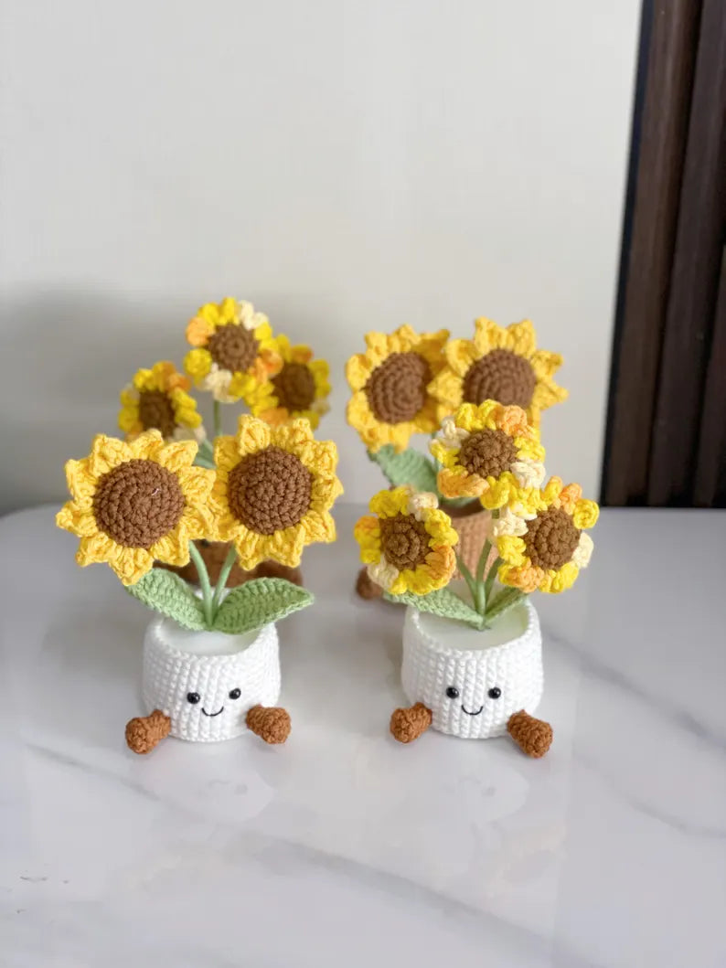Crochet Sunflowers, Flower in Pot, Handmade Crochet Flower Pot, Knitted Plant for Mom, Grandma,Birthday, Thank you, Wedding, Birthday