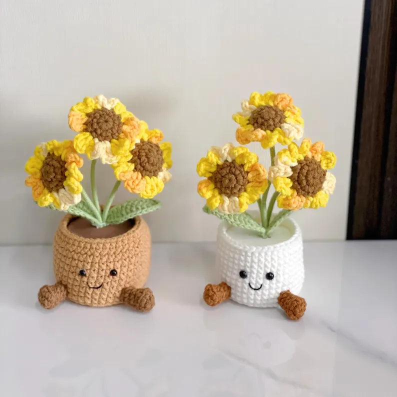 Crochet Sunflowers, Flower in Pot, Handmade Crochet Flower Pot, Knitted Plant for Mom, Grandma,Birthday, Thank you, Wedding, Birthday