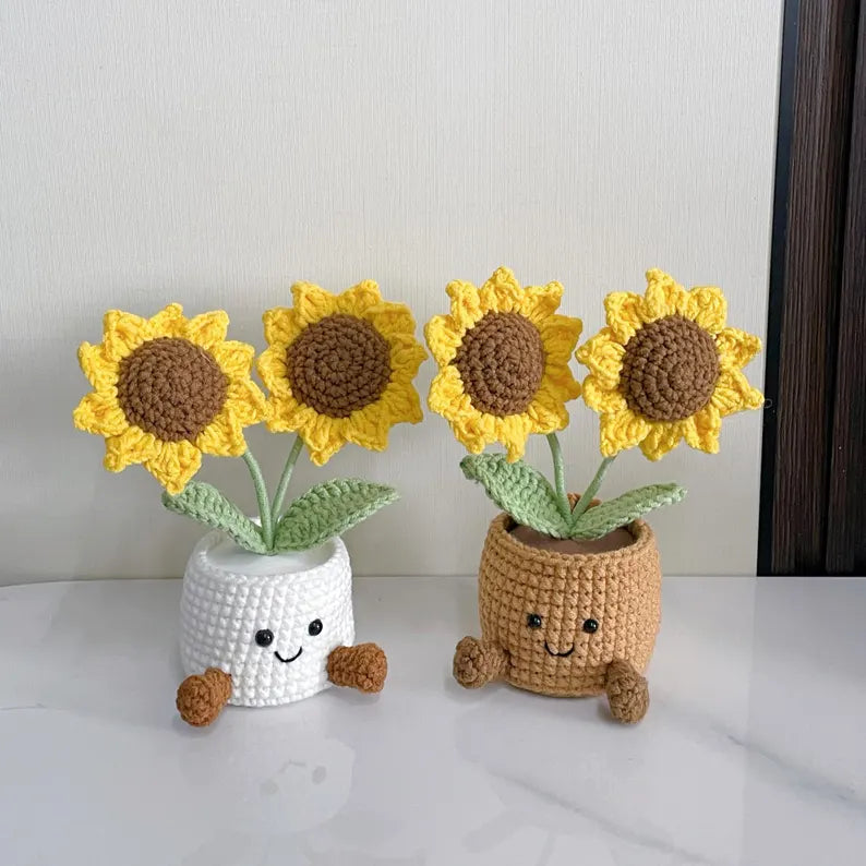 Crochet Sunflowers, Flower in Pot, Handmade Crochet Flower Pot, Knitted Plant for Mom, Grandma,Birthday, Thank you, Wedding, Birthday