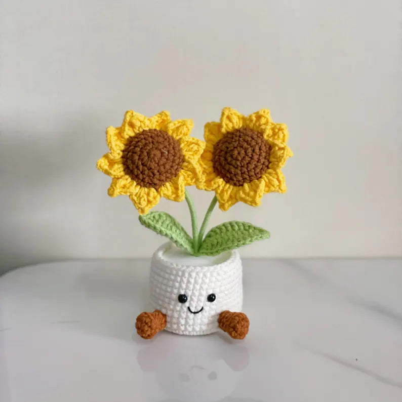 Crochet Sunflowers, Flower in Pot, Handmade Crochet Flower Pot, Knitted Plant for Mom, Grandma,Birthday, Thank you, Wedding, Birthday