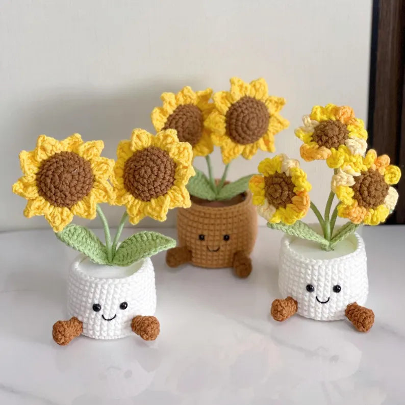 Crochet Sunflowers, Flower in Pot, Handmade Crochet Flower Pot, Knitted Plant for Mom, Grandma,Birthday, Thank you, Wedding, Birthday