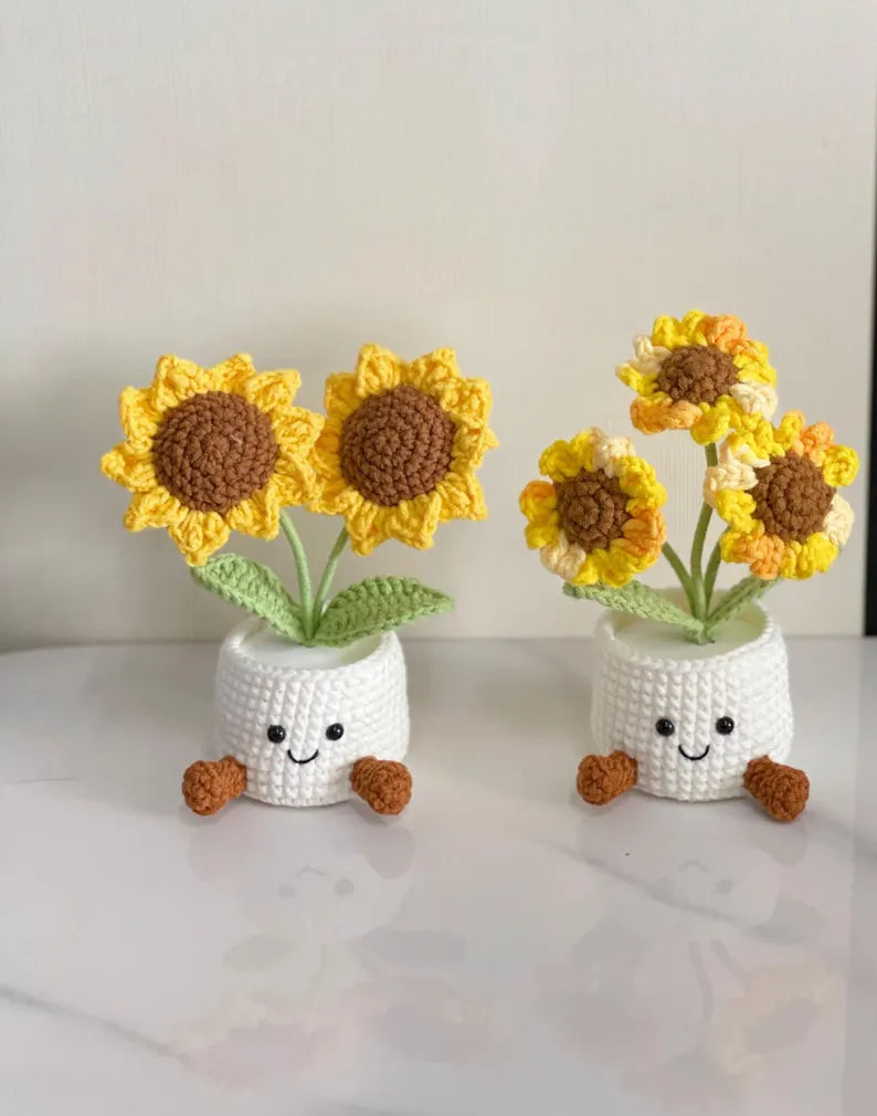 Crochet Sunflowers, Flower in Pot, Handmade Crochet Flower Pot, Knitted Plant for Mom, Grandma,Birthday, Thank you, Wedding, Birthday