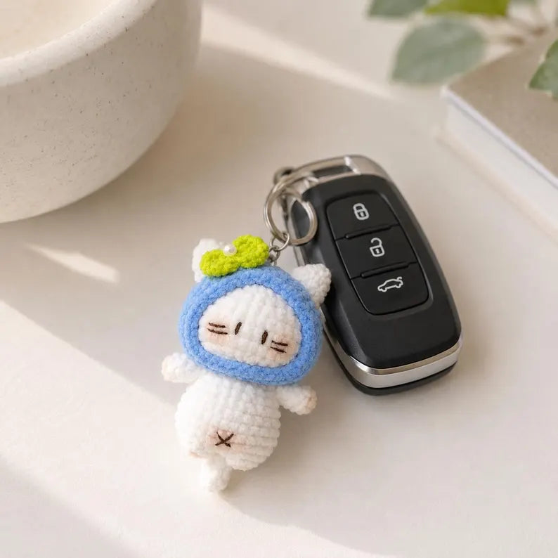 Amigurumi Cat Keychain | Handmade Crochet Bag Charm | Cute Mini Plush Gift for Cat Lovers