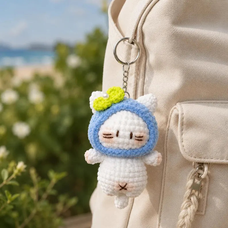 Amigurumi Cat Keychain | Handmade Crochet Bag Charm | Cute Mini Plush Gift for Cat Lovers